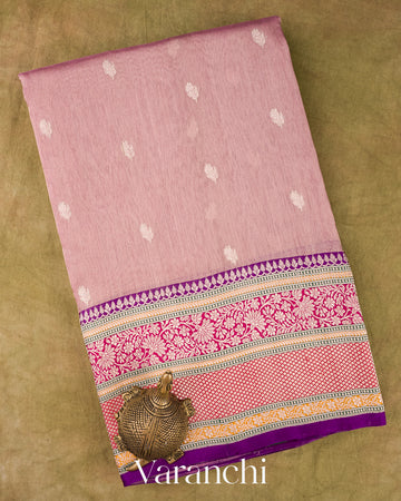 Light Pink Pure Tissue Kora Silk Handloom Saree