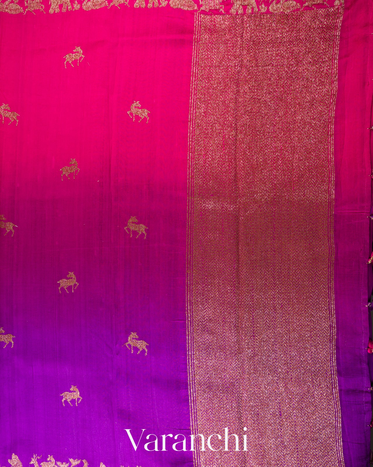 Purple and Rani Pink Ombre-Dyed Pure Raw Silk Handloom Saree