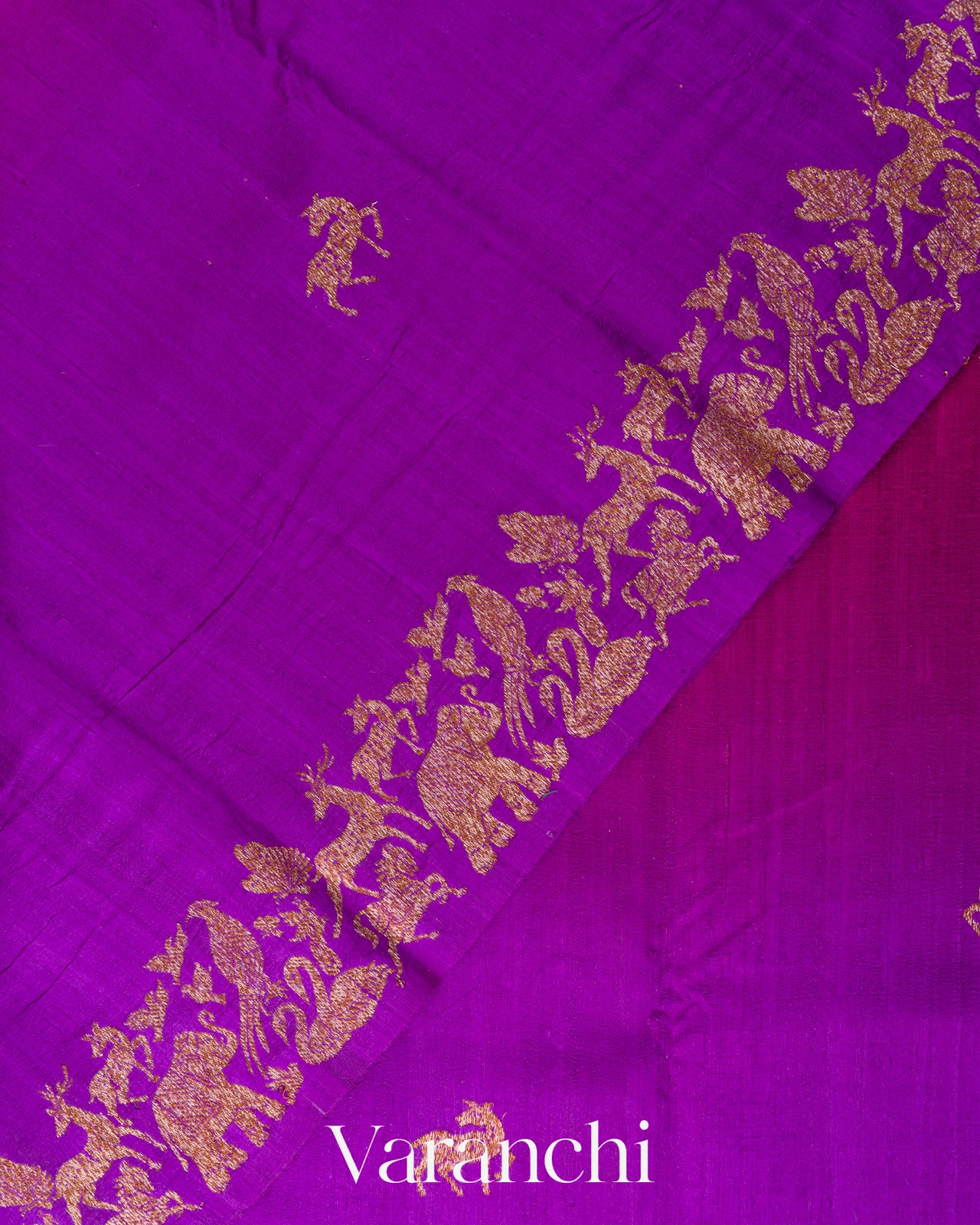 Purple and Rani Pink Ombre-Dyed Pure Raw Silk Handloom Saree