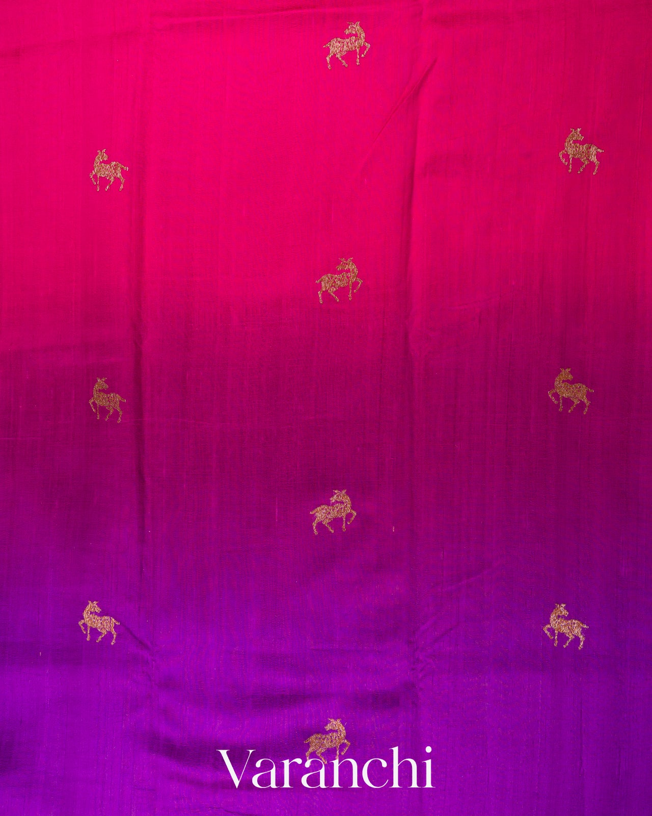 Purple and Rani Pink Ombre-Dyed Pure Raw Silk Handloom Saree