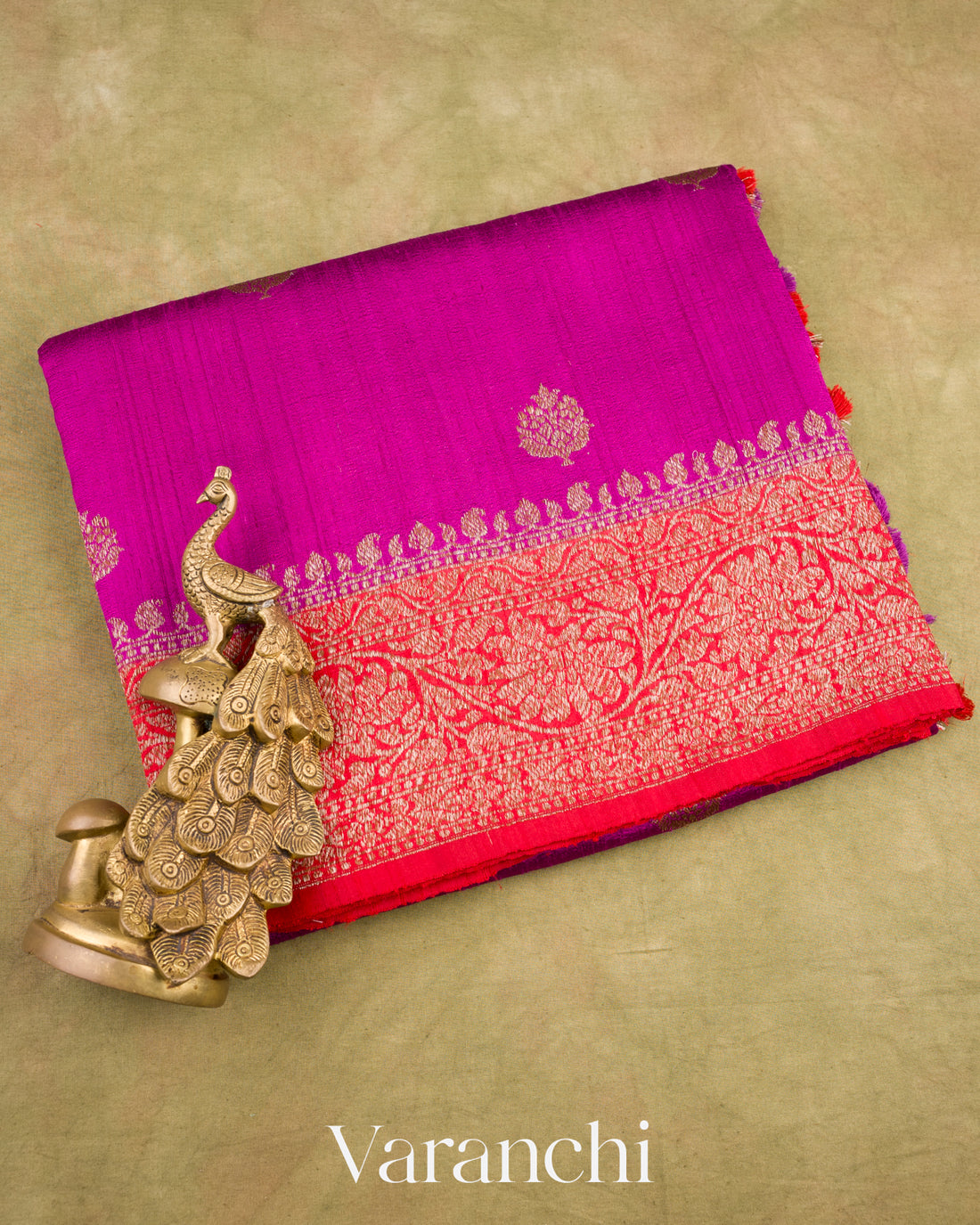 Magenta Pure Raw Silk Handloom Saree