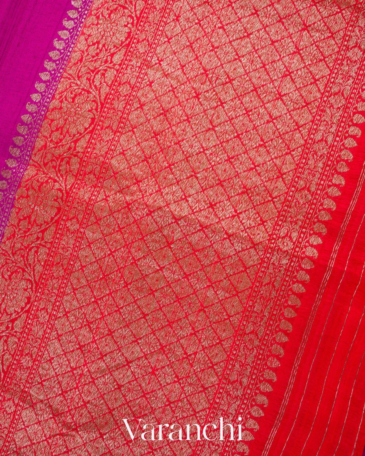 Magenta Pure Raw Silk Handloom Saree