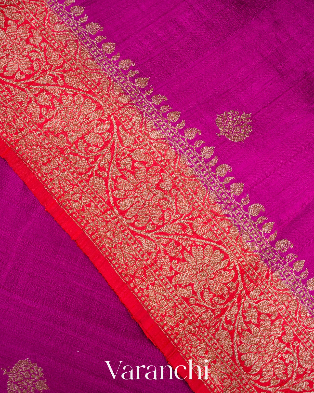 Magenta Pure Raw Silk Handloom Saree