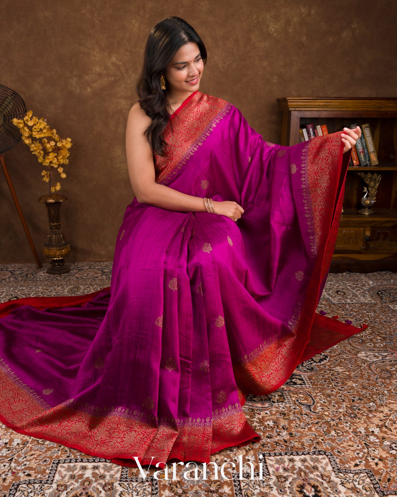 Magenta Pure Raw Silk Handloom Saree