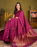 Royal Plum Borderless Striped Pure Raw Silk Handloom Saree