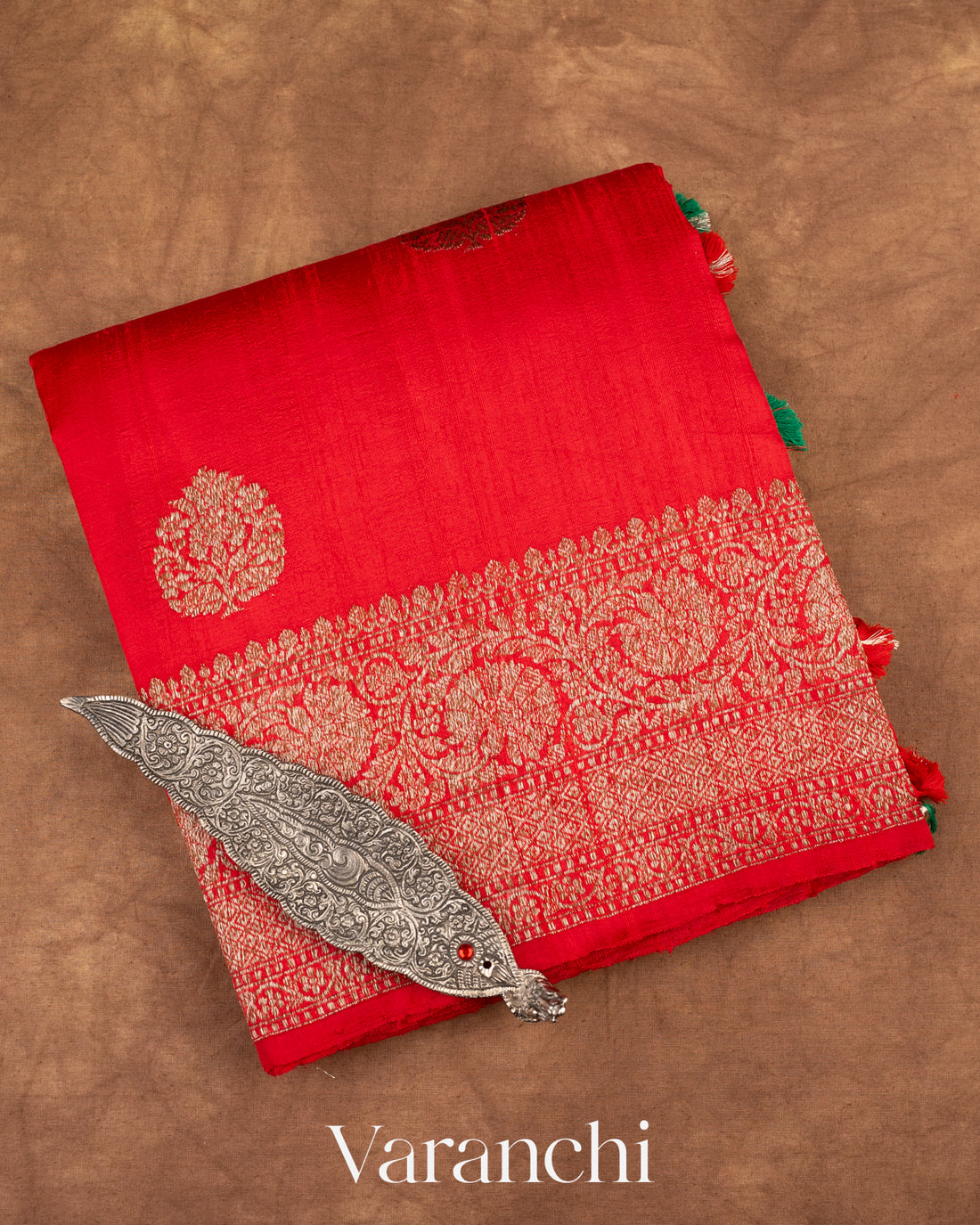 Ruby Red Raw Silk Handloom Saree 