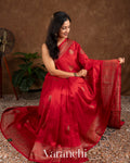 Ruby Red Raw Silk Handloom Saree 