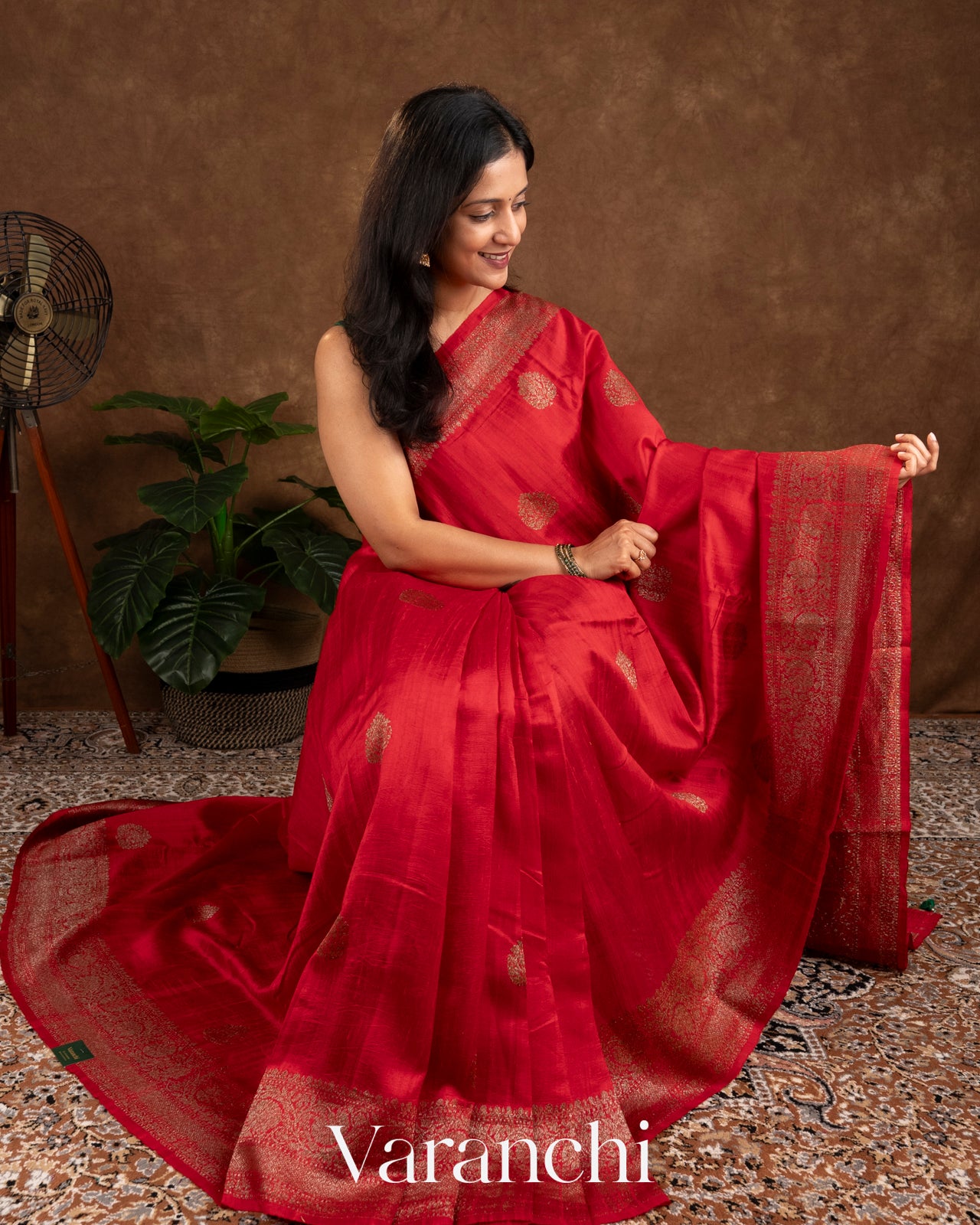Ruby Red Raw Silk Handloom Saree 