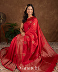 Ruby Red Raw Silk Handloom Saree 