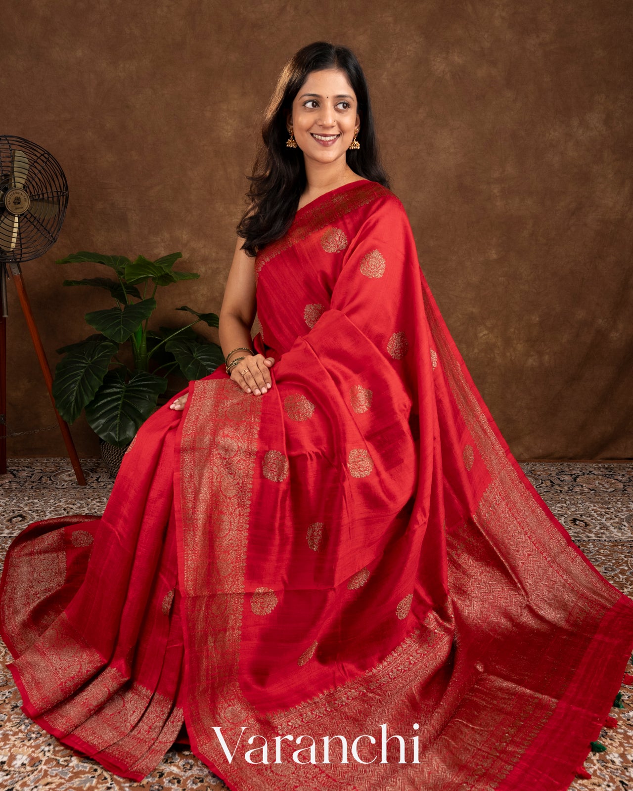 Ruby Red Raw Silk Handloom Saree 