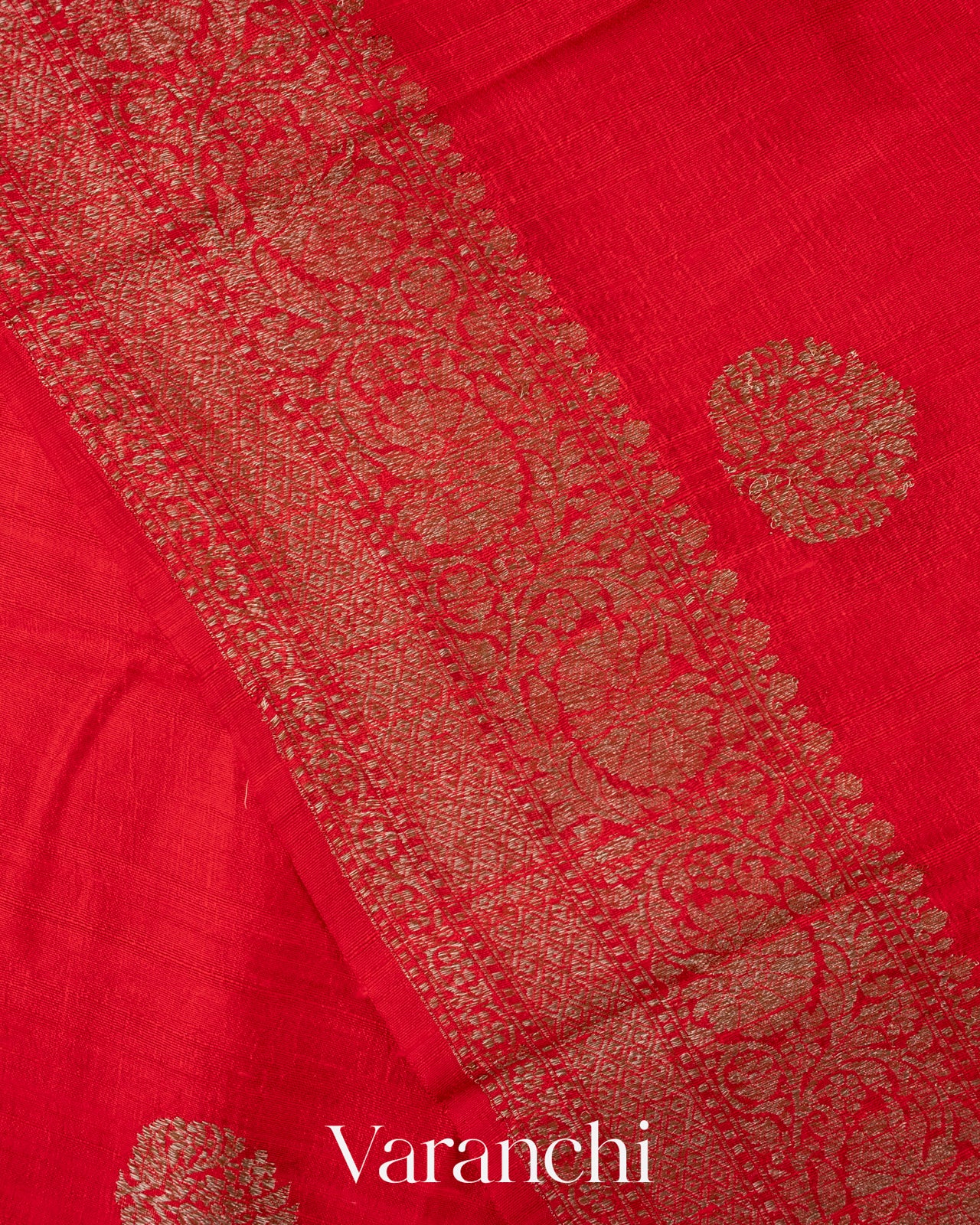 Ruby Red Raw Silk Handloom Saree 
