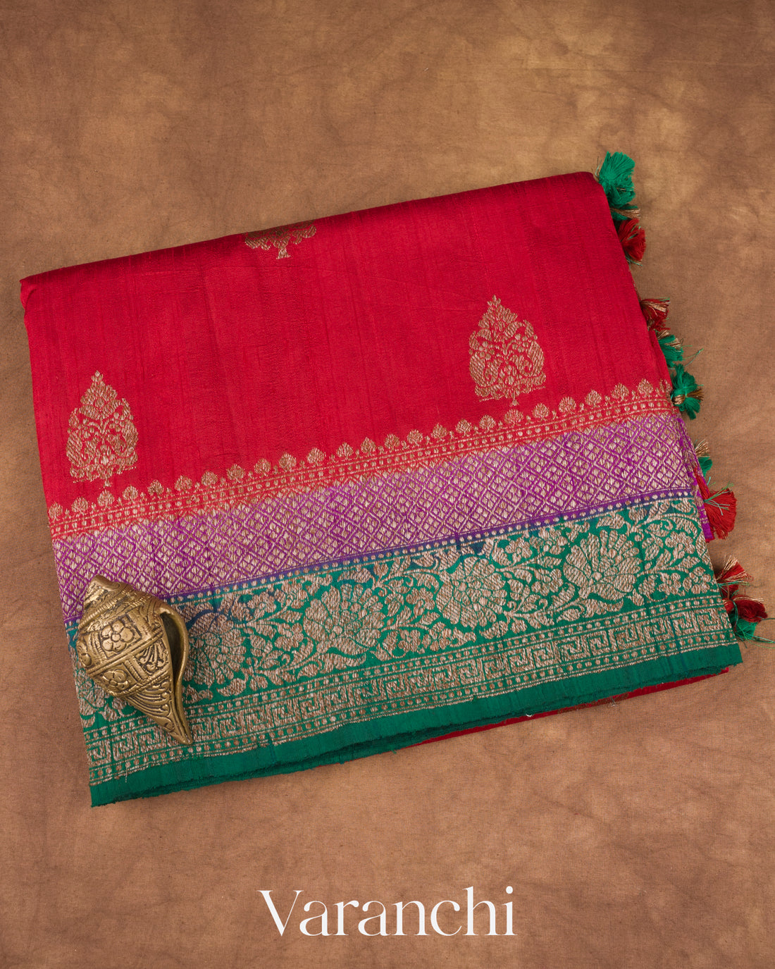 Ruby Red Pure Raw Silk Handloom Saree