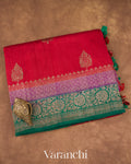 Ruby Red Pure Raw Silk Handloom Saree