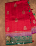 Ruby Red Pure Raw Silk Handloom Saree