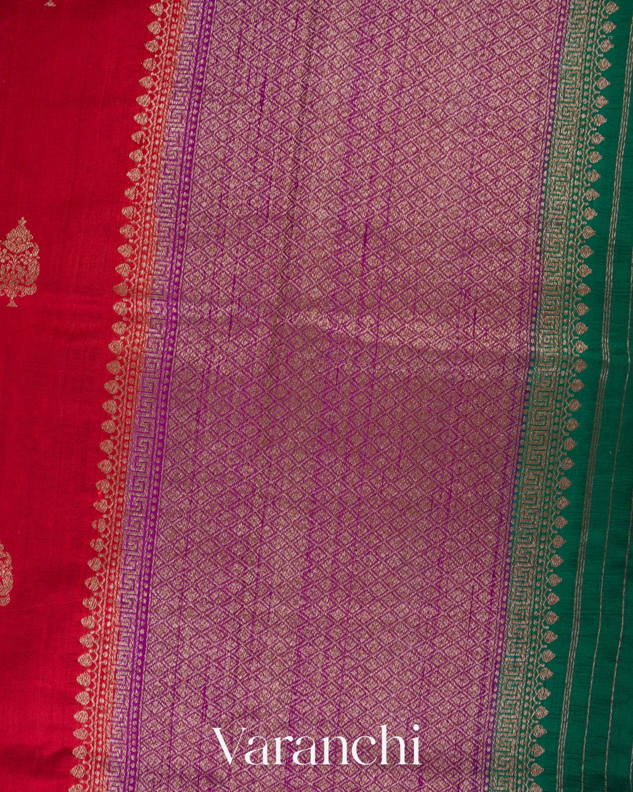 Ruby Red Pure Raw Silk Handloom Saree