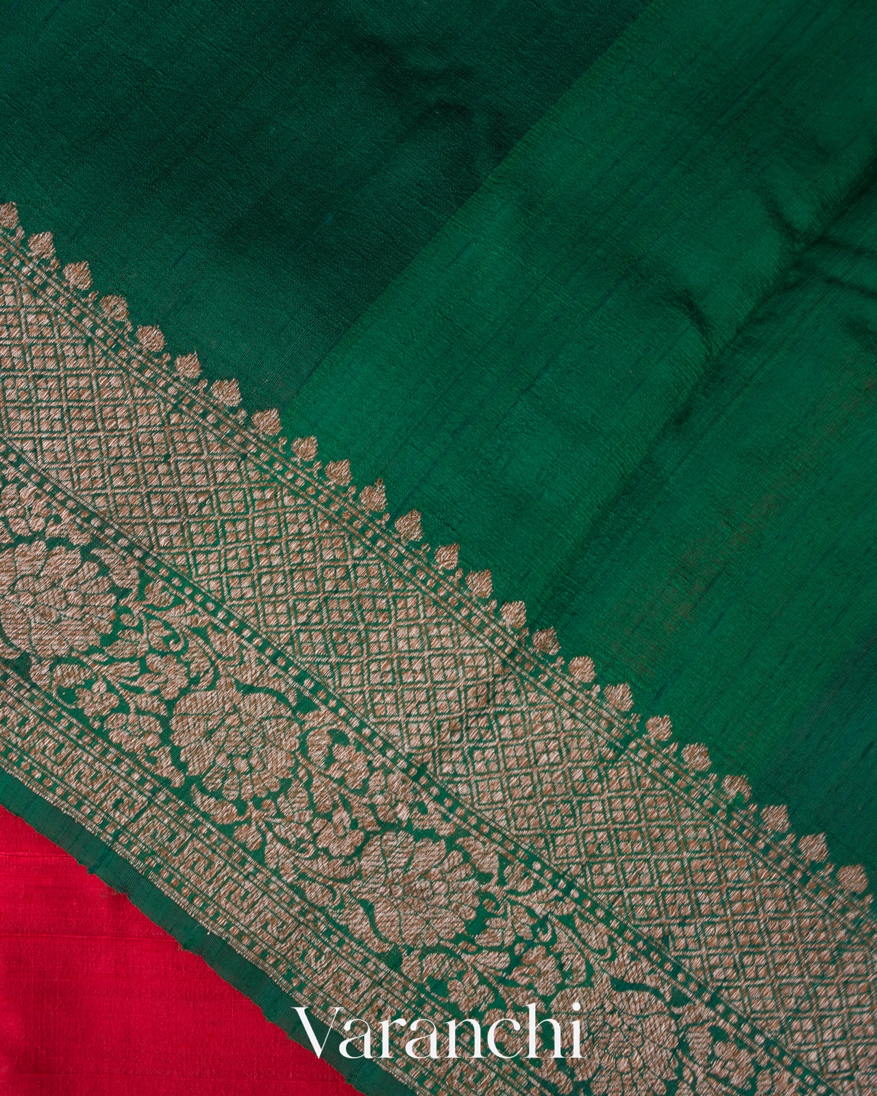 Ruby Red Pure Raw Silk Handloom Saree