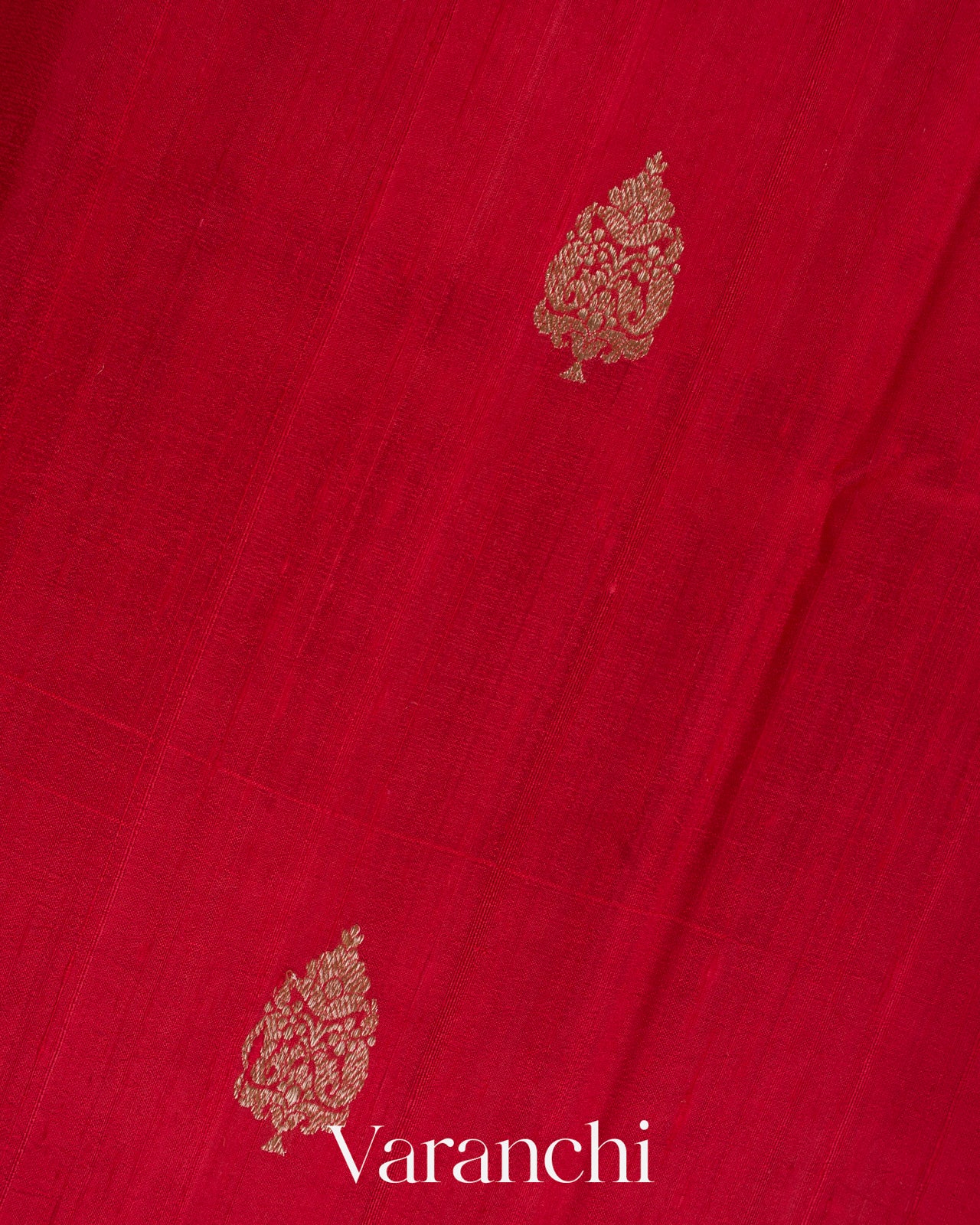 Ruby Red Pure Raw Silk Handloom Saree