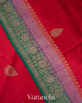 Ruby Red Pure Raw Silk Handloom Saree