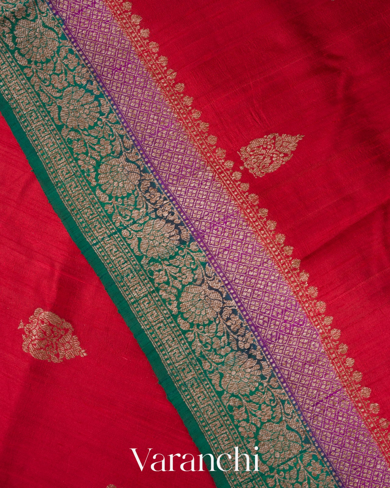Ruby Red Pure Raw Silk Handloom Saree