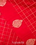 Ruby Red Checks Raw Silk Handloom Saree