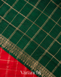 Ruby Red Checks Raw Silk Handloom Saree