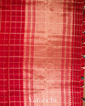Crimson Red Checks Pure Raw Silk Handloom Saree