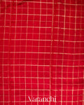 Crimson Red Checks Pure Raw Silk Handloom Saree