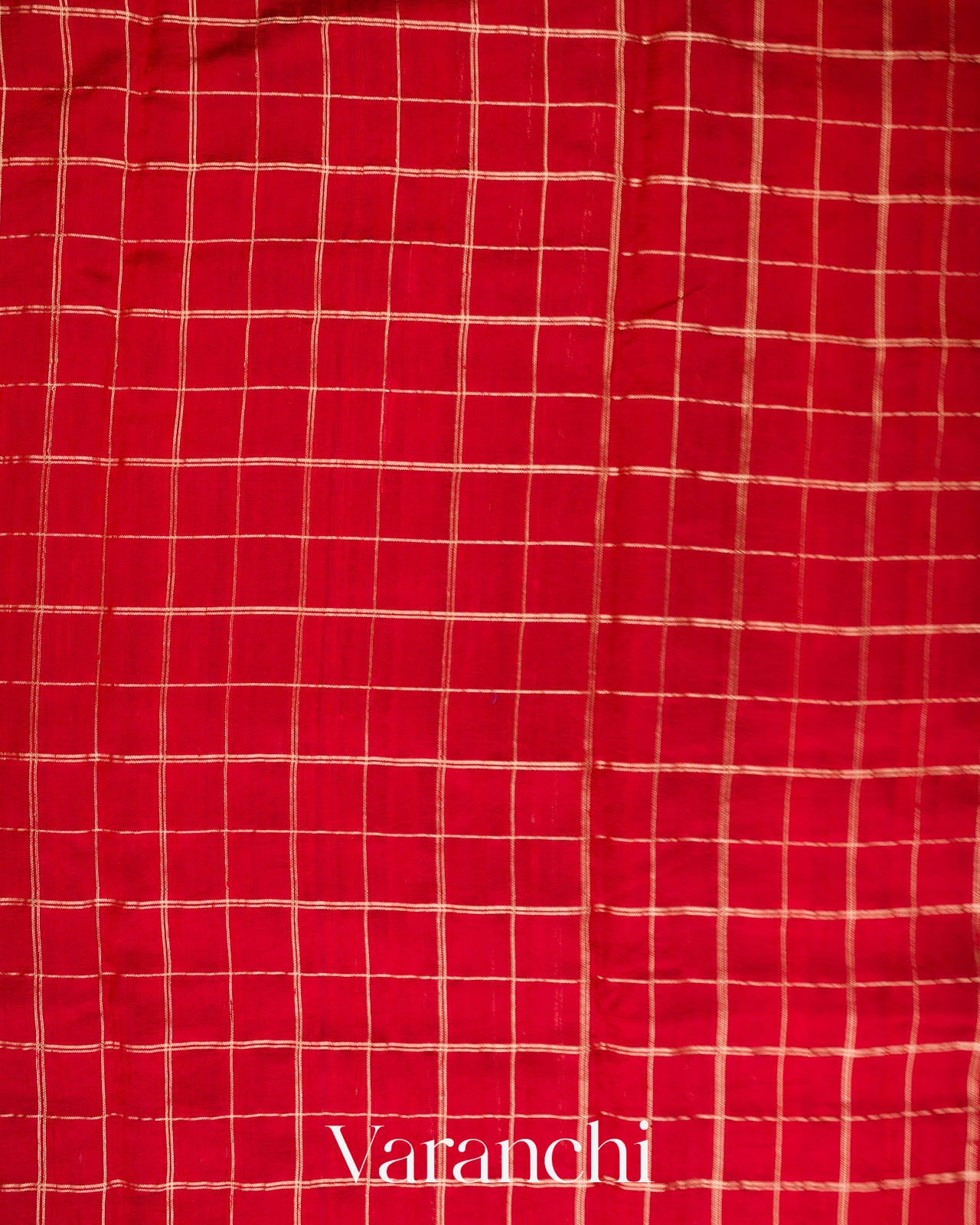 Crimson Red Checks Pure Raw Silk Handloom Saree