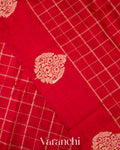 Crimson Red Checks Pure Raw Silk Handloom Saree