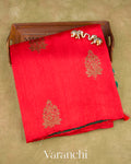 Red Borderless Pure Raw Silk Handloom Saree