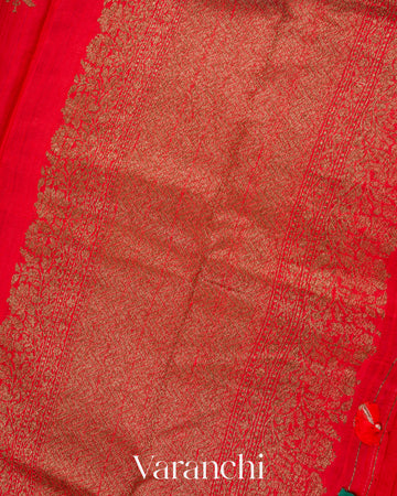 Red Borderless Pure Raw Silk Handloom Saree