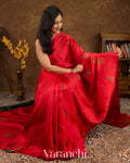 Red Borderless Pure Raw Silk Handloom Saree