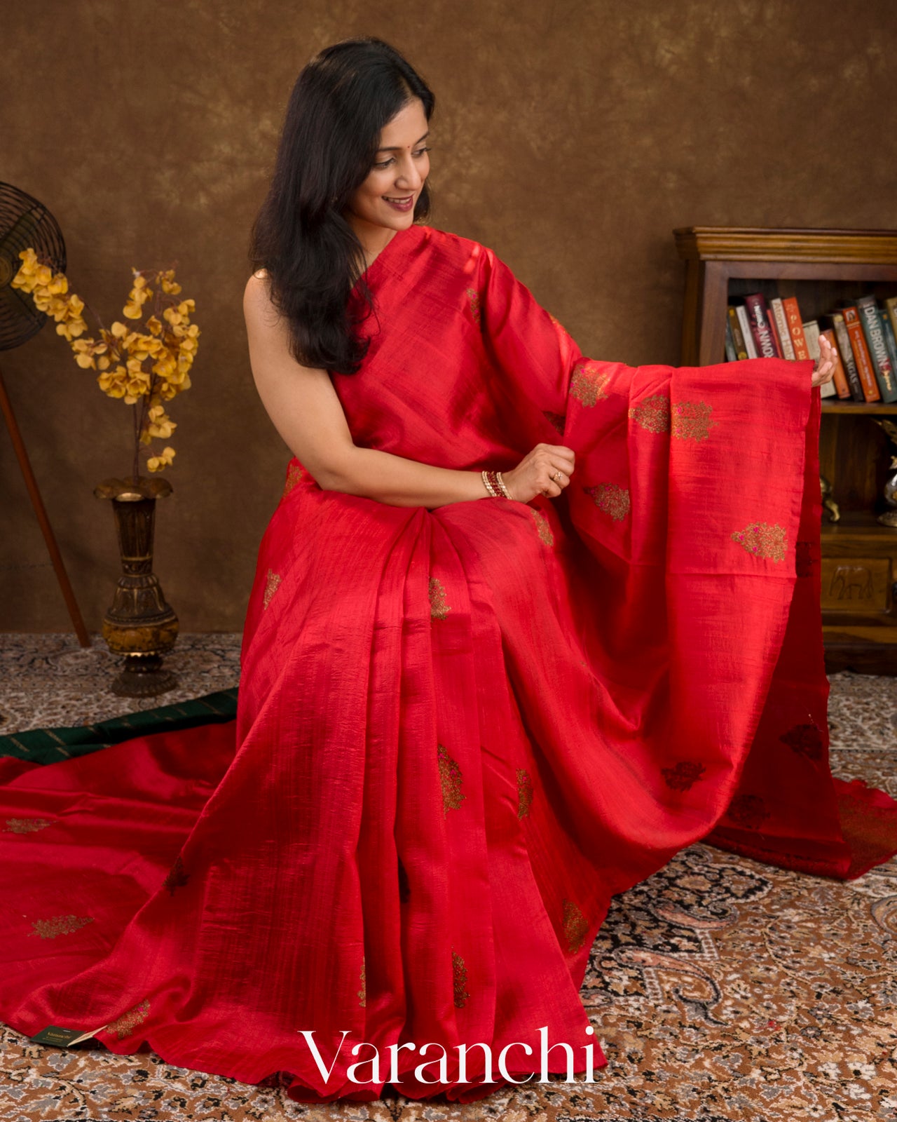 Red Borderless Pure Raw Silk Handloom Saree
