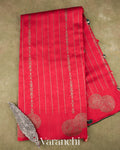 Ruby Red Striped Pure Raw Silk Handloom Saree
