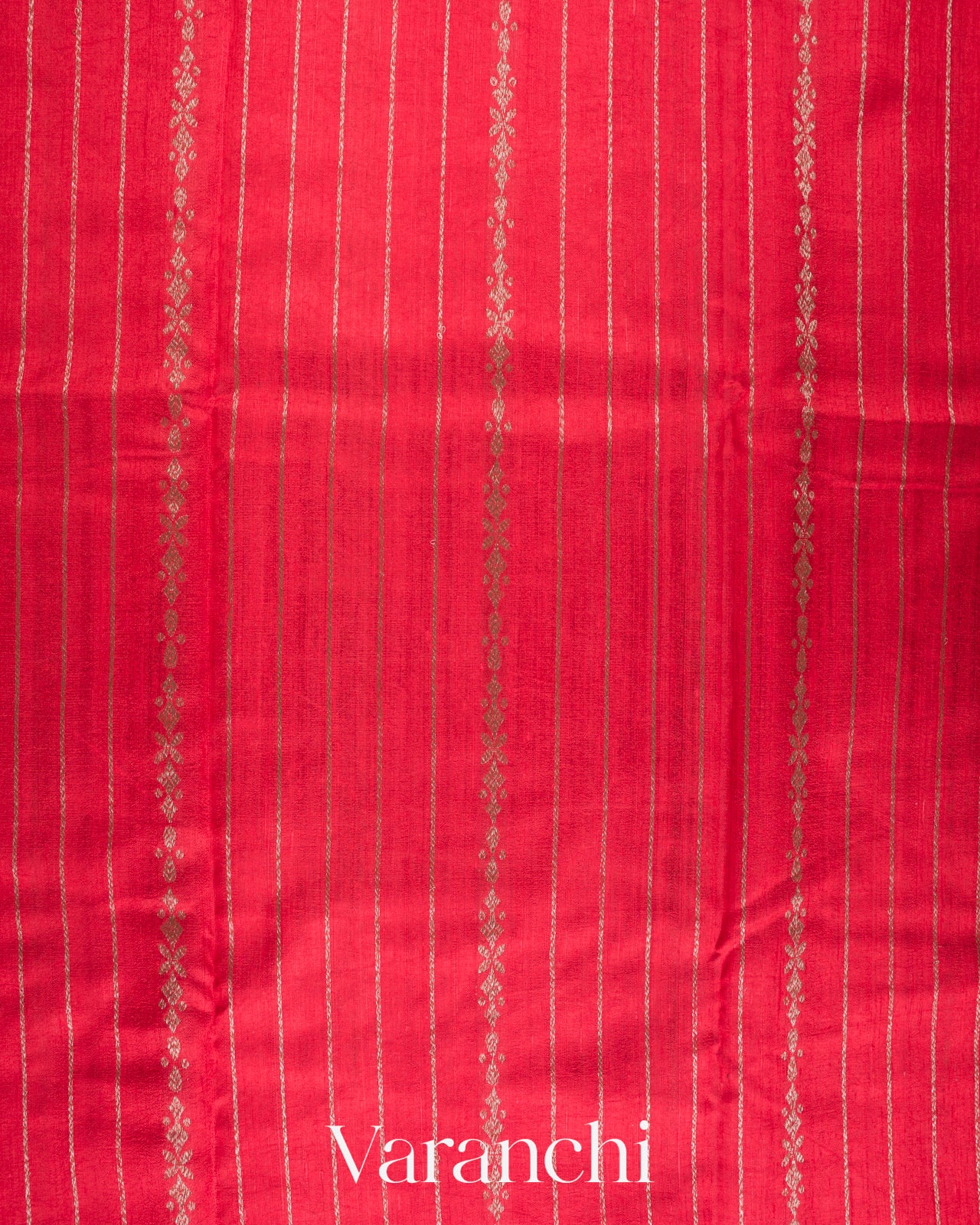 Ruby Red Striped Pure Raw Silk Handloom Saree