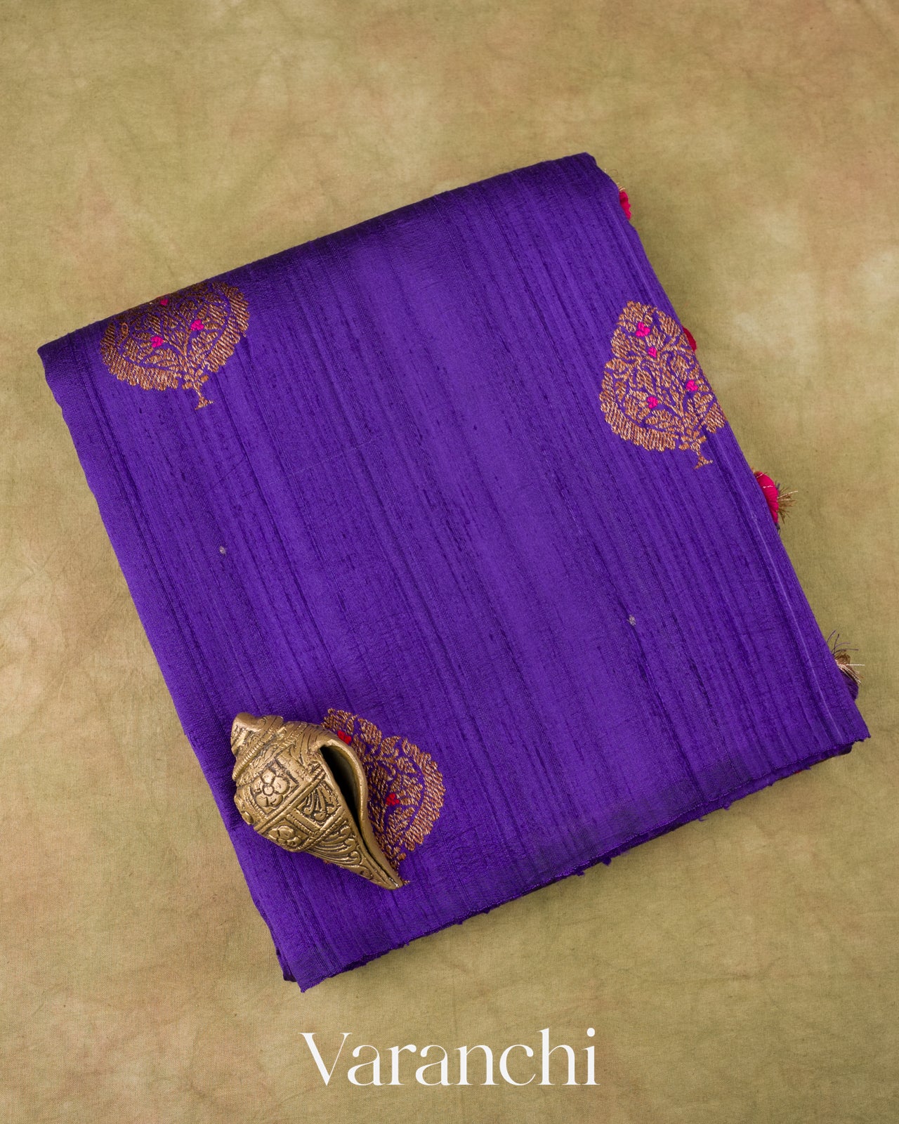Royal Blue Violet Borderless Pure Raw Silk Handloom Saree