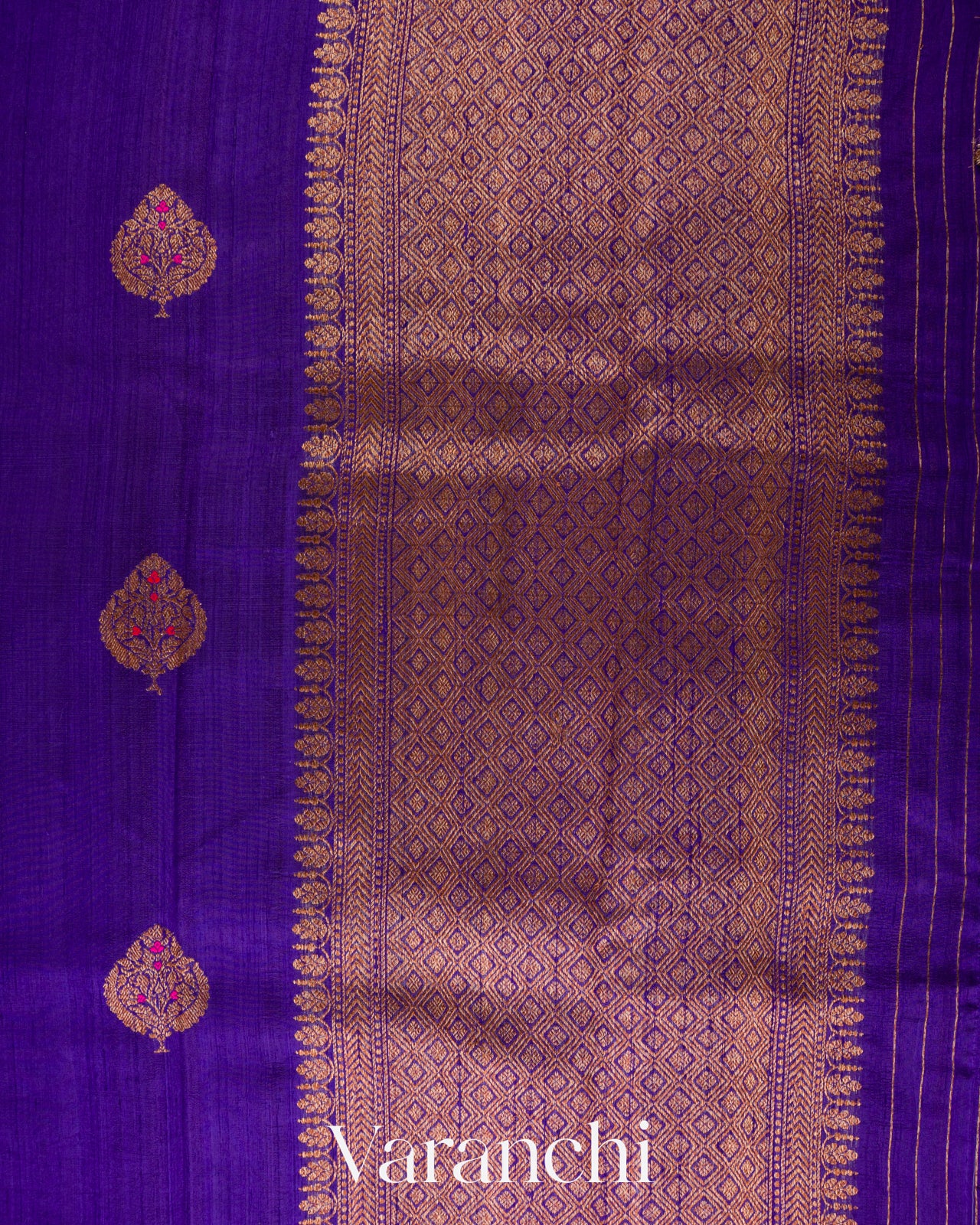 Royal Blue Violet Borderless Pure Raw Silk Handloom Saree