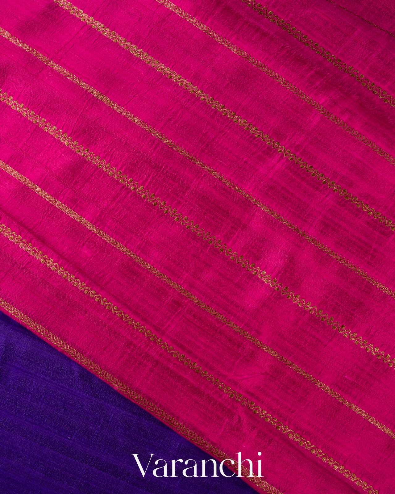 Royal Blue Violet Borderless Pure Raw Silk Handloom Saree