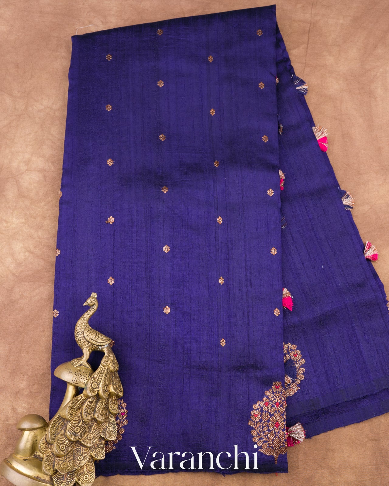 Royal Blue Borderless Pure Raw Silk Handloom Saree
