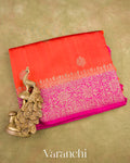 Bright Orange Pure Raw Silk Handloom Saree