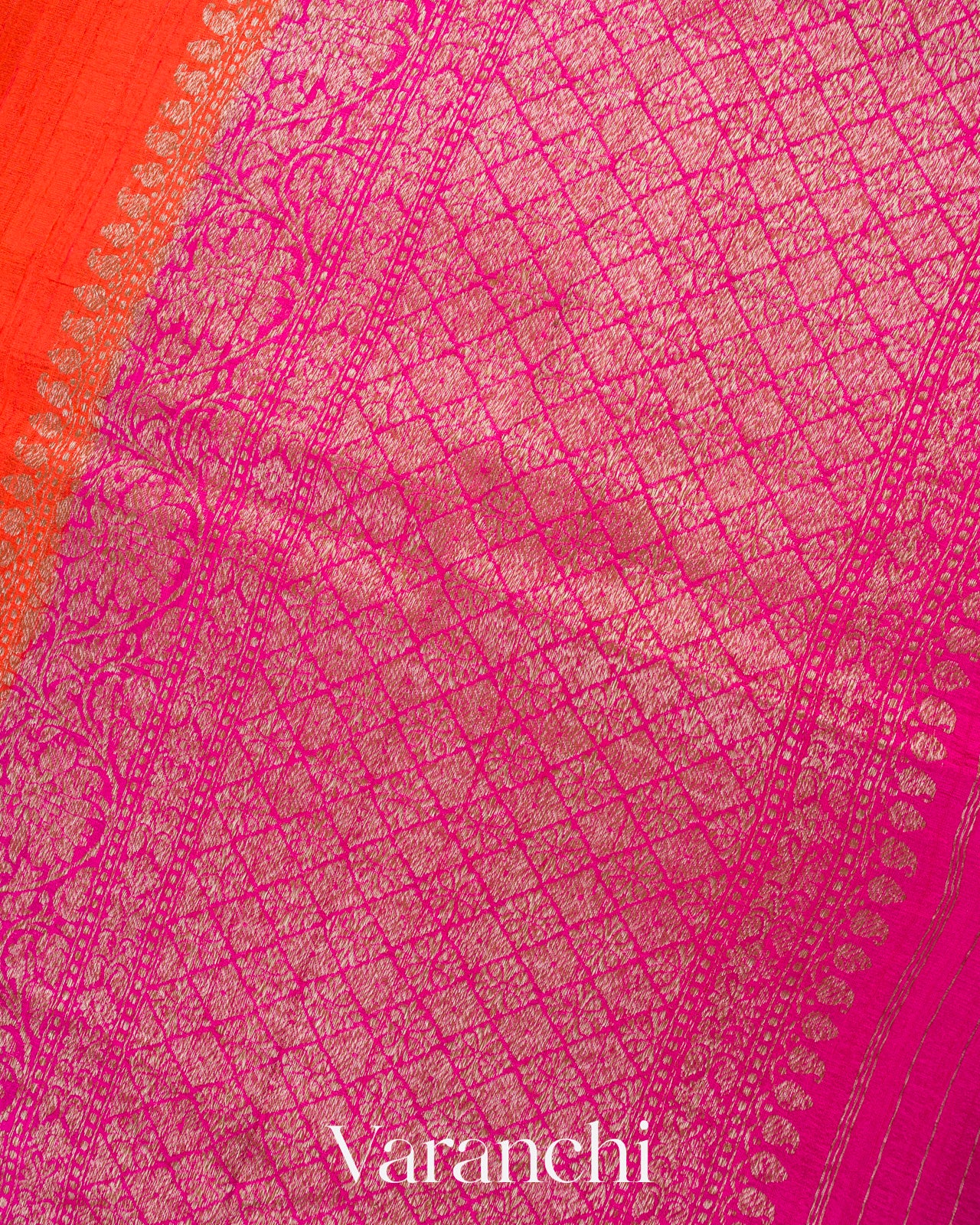Bright Orange Pure Raw Silk Handloom Saree