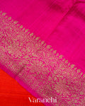 Bright Orange Pure Raw Silk Handloom Saree