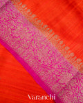 Bright Orange Pure Raw Silk Handloom Saree