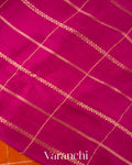 Bright Vermilion Orange Checks Raw Silk Handloom Saree  