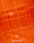 Bright Vermilion Orange Checks Raw Silk Handloom Saree  