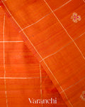 Bright Vermilion Orange Checks Raw Silk Handloom Saree  