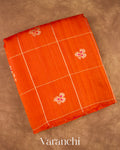 Bright Vermilion Orange Checks Raw Silk Handloom Saree  