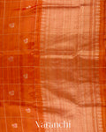 Bright Vermilion Orange Checks Raw Silk Handloom Saree  