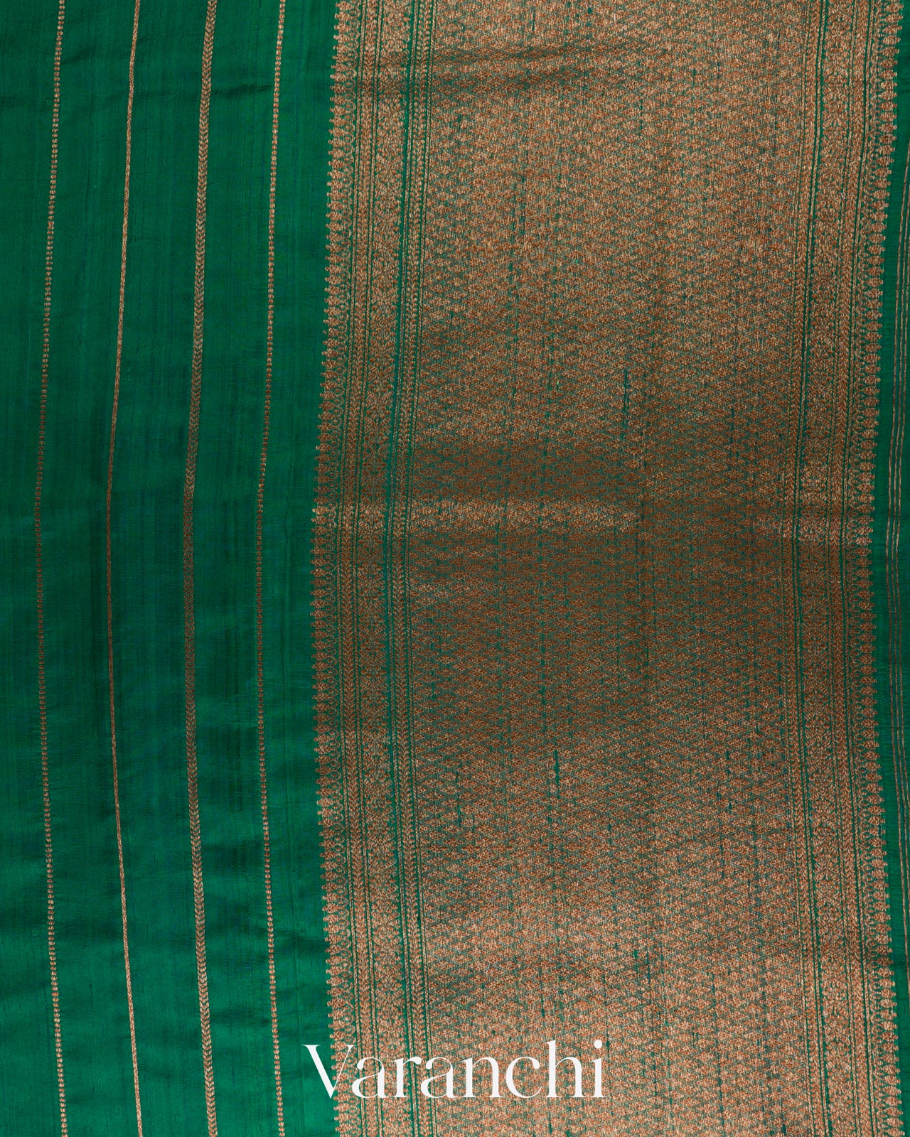 Deep Teal Borderless Striped Pure Raw Silk Handloom Saree