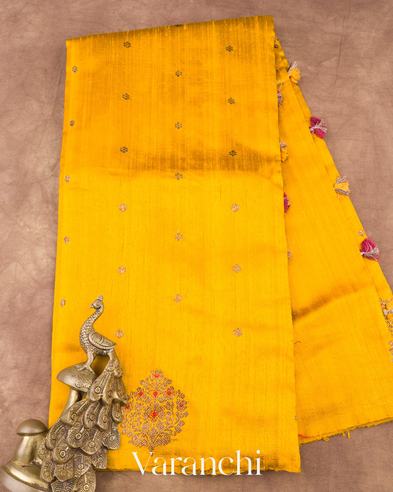 Turmeric Yellow Borderless Pure Raw Silk Handloom Saree